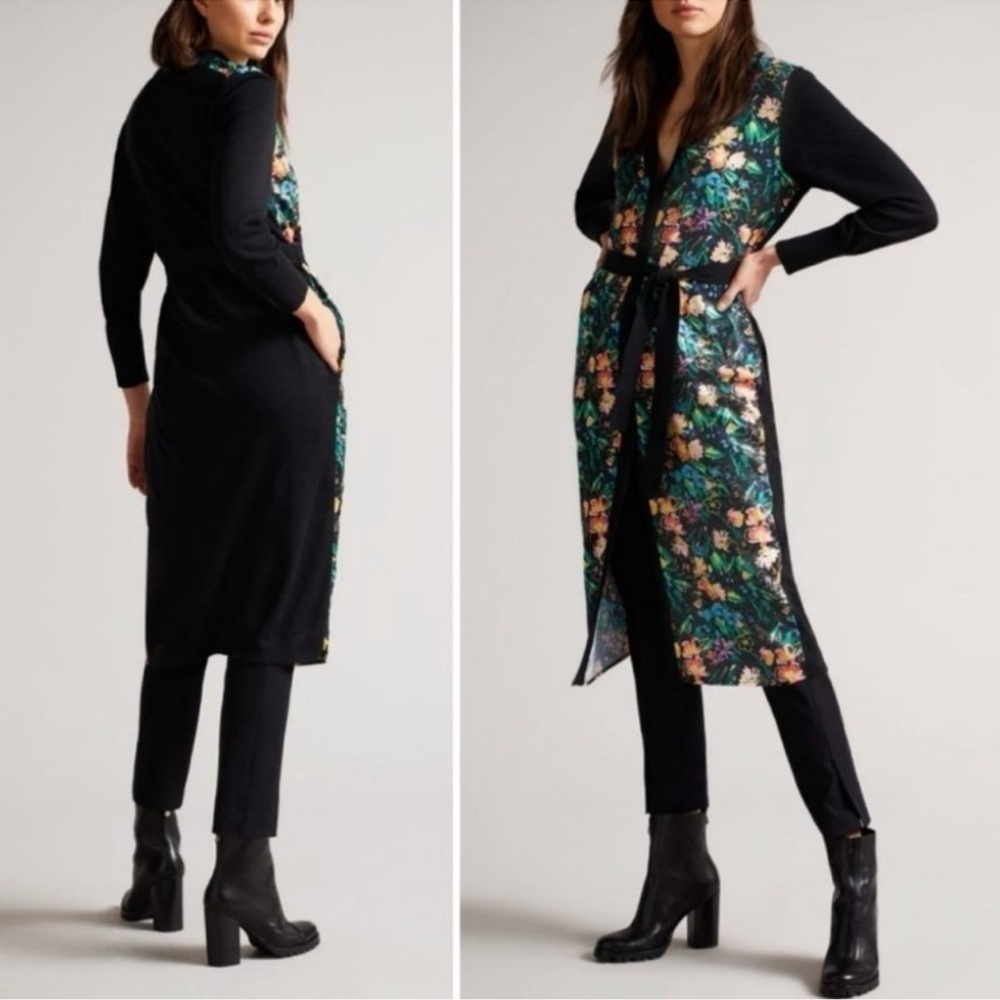 Ted Baker Tilja Longline Woven Front Cardigan - Picture 3 of 14